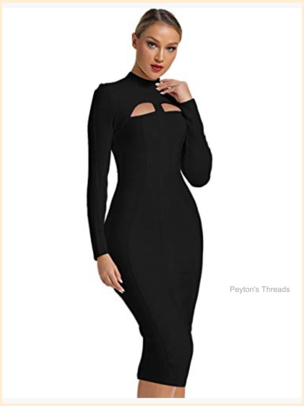 Sexy Cut Out Long Sleeve Midi Bodycon Party Bandage Dress - Picture 3 of 7